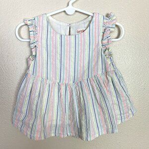 Cat & Jack‎ Neon Stripe Seersucker Ruffle Sleeveless Top White Girls 18 Months